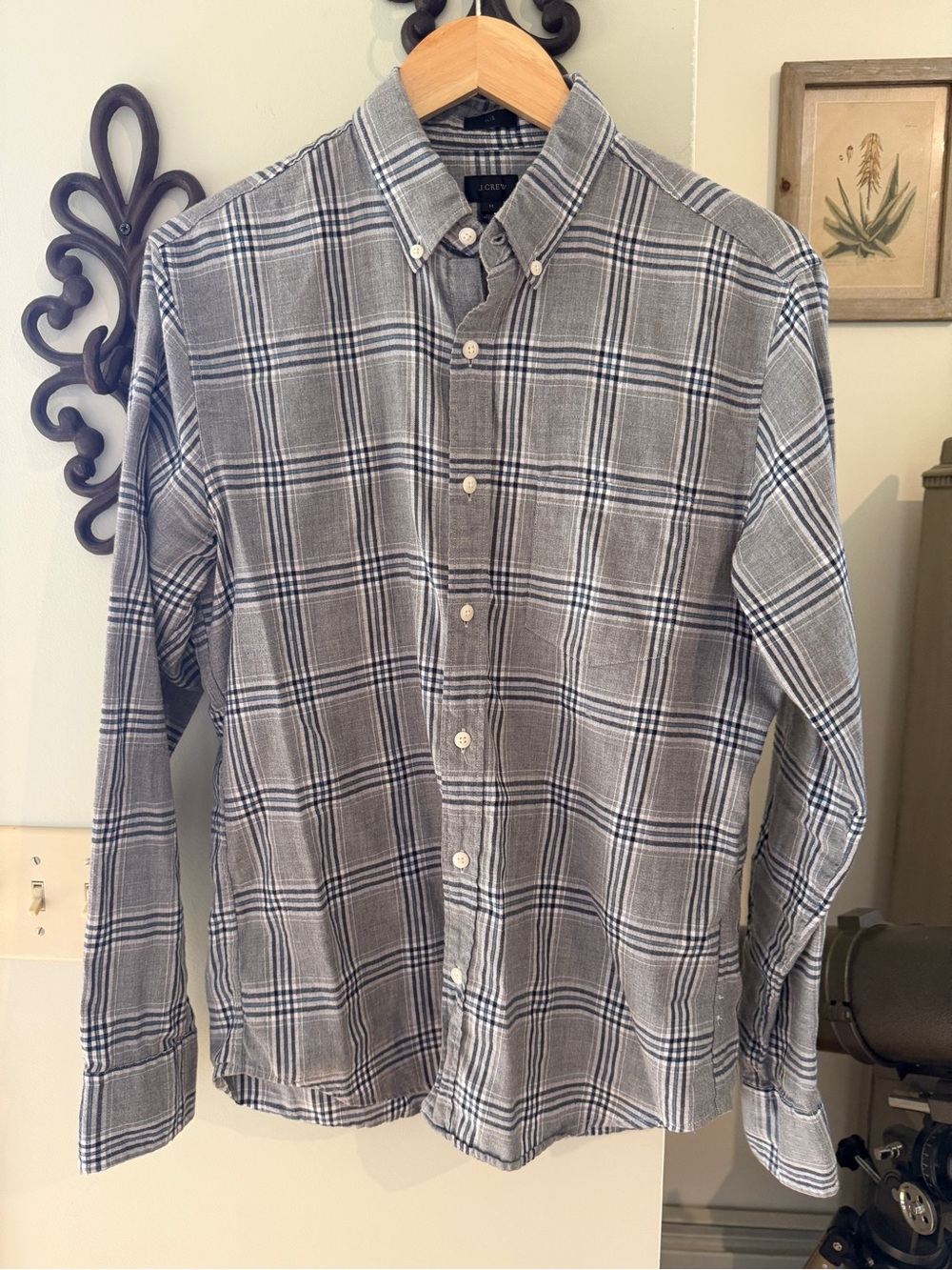 J. Crew Gray and Black Plaid Button-Down Shirt